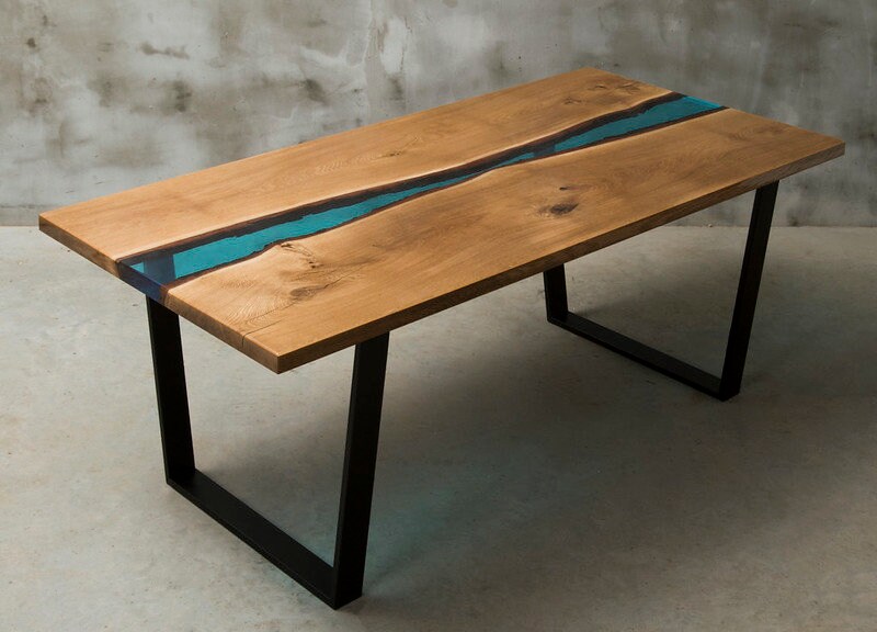 UK OAK EPOXY Resin Handmade Dining Table Solid Oak Rectangular, Bespoke ...