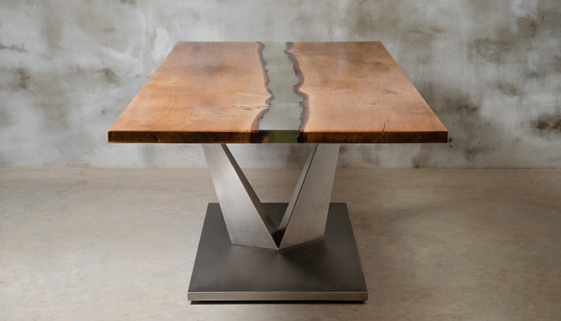 UK OAK EPOXY Resin Handmade Dining Table Solid Oak Rectangular, Bespoke ...