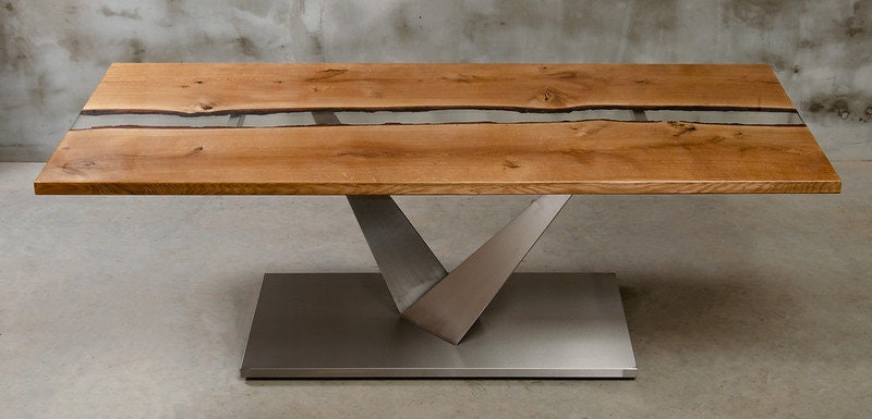 UK OAK EPOXY Resin Handmade Dining Table Solid Oak Rectangular, Bespoke ...
