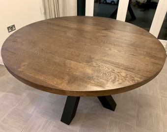 UK Handmade Solid Oak Dining Table, Round Table, Round Oak Table, Oak Kitchen Table Stained