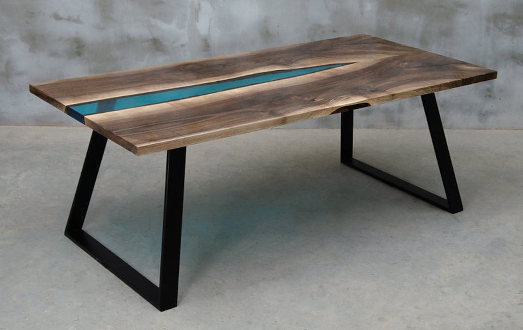 UK WALNUT EPOXY Resin Handmade Dining Table Solid Oak Rectangular ...