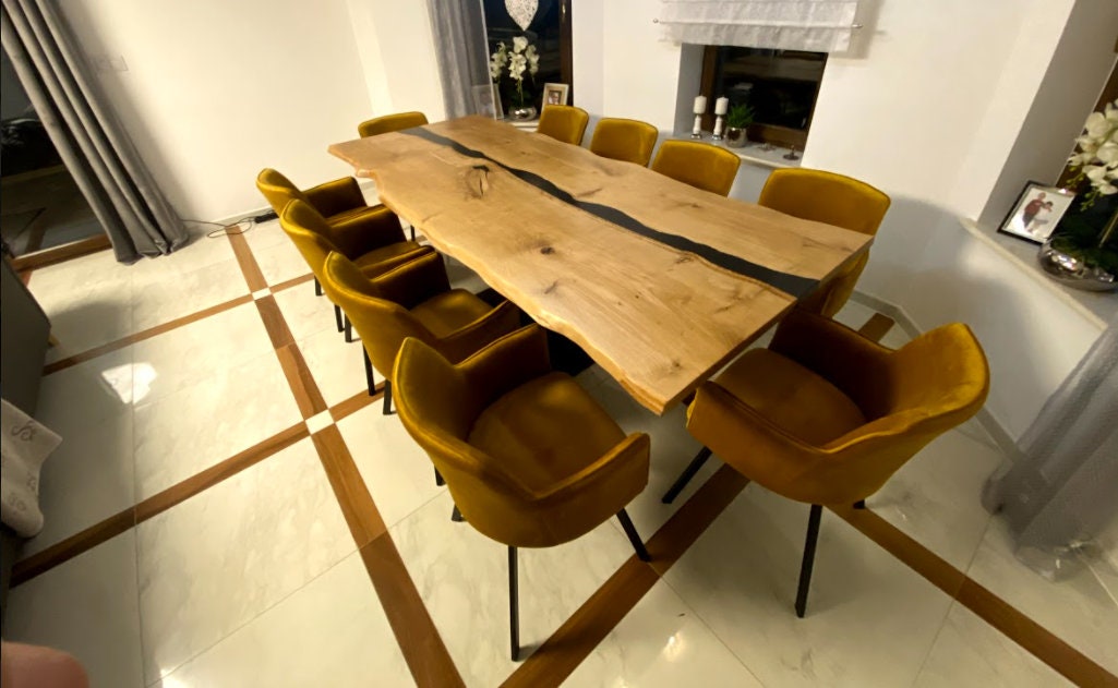UK Handmade OAK EPOXY Resin Dining Table Solid Oak Rectangular, Chunky ...