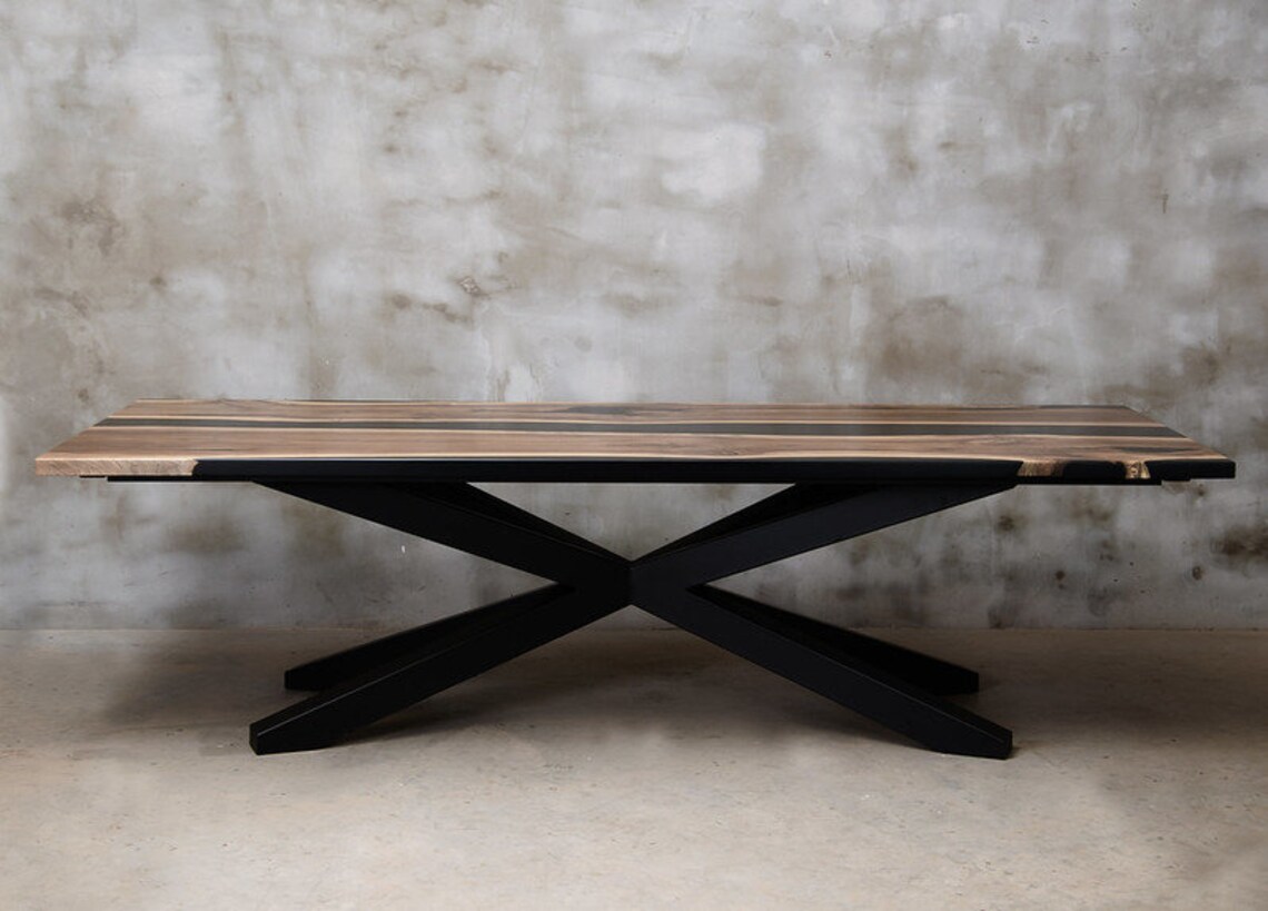 UK WALNUT EPOXY Resin Handmade Dining Table Solid Oak Rectangular ...