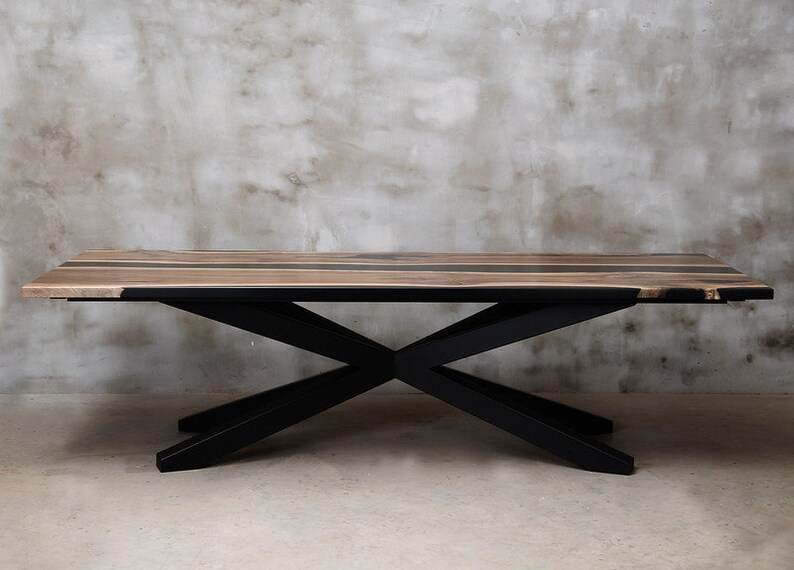 UK WALNUT EPOXY Resin Handmade Dining Table Solid Oak Rectangular ...