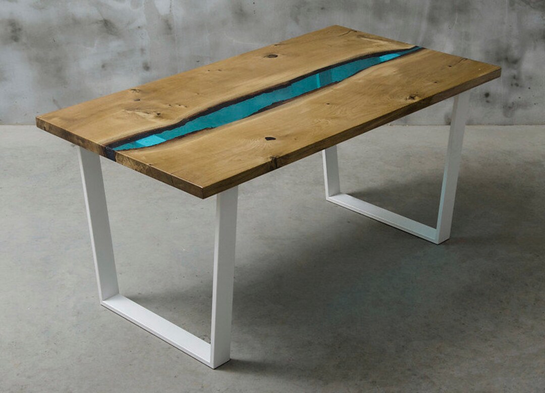 UK OAK EPOXY Resin Handmade Dining Table Solid Oak Rectangular, Bespoke ...