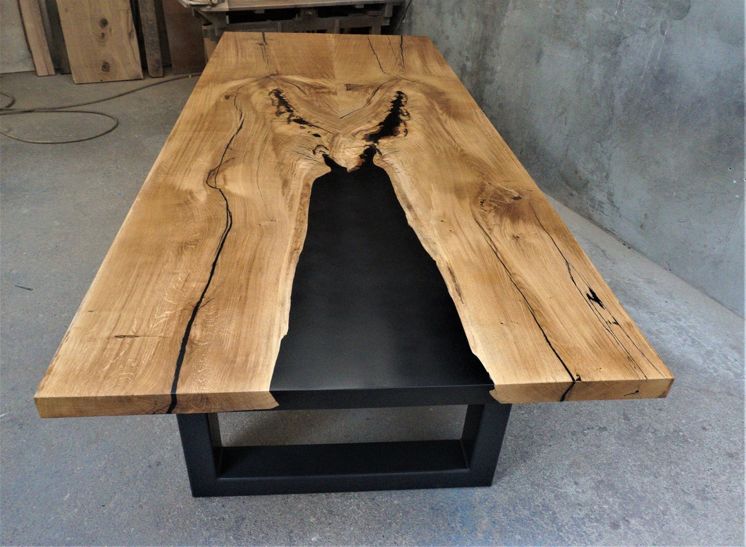UK Handmade OAK EPOXY Resin Dining Table Solid Oak Rectangular, Chunky ...