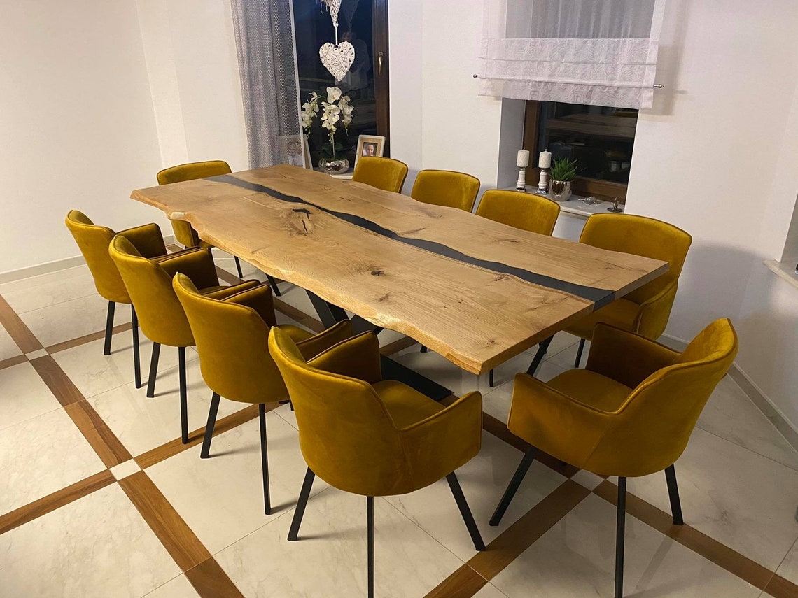 UK Handmade OAK EPOXY Resin Dining Table Solid Oak Rectangular, Chunky ...