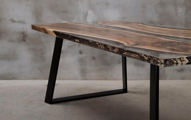 UK WALNUT EPOXY Resin Handmade Dining Table Solid Oak Rectangular ...