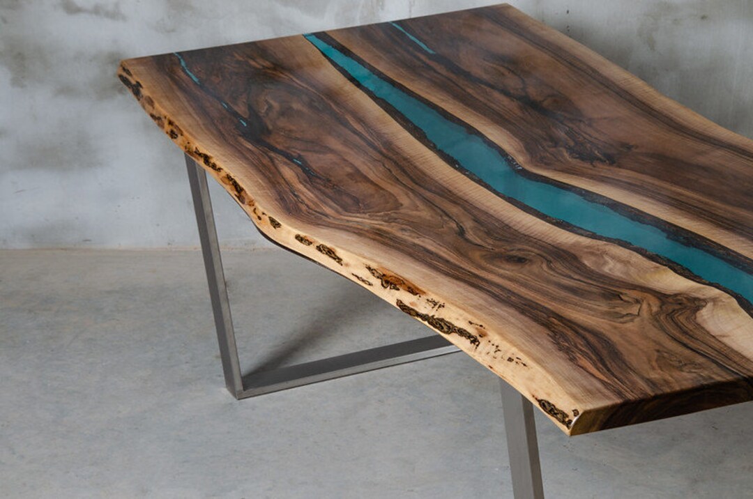 UK WALNUT EPOXY Resin Handmade Dining Table Solid Oak Rectangular ...