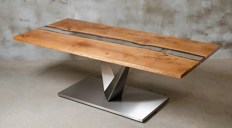 UK OAK EPOXY Resin Handmade Dining Table Solid Oak Rectangular, Bespoke ...