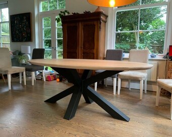 UK Oak Dine Table Handmade Bespoke Solid Oak Oval Dining Table, Chunky Oak Kitchen Table Lacquered Oil Stained