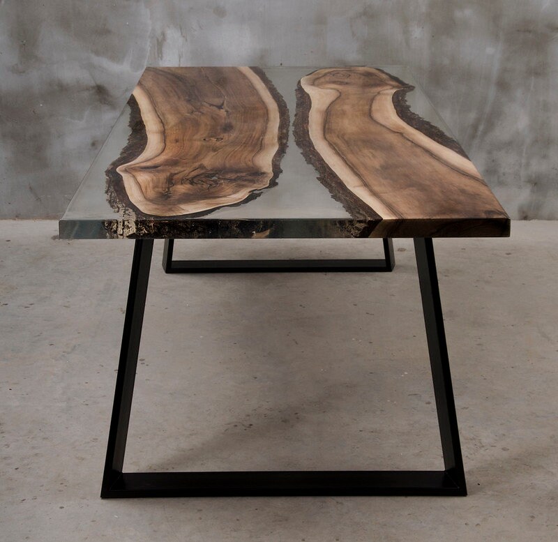 UK WALNUT EPOXY Resin Handmade Dining Table Solid Oak Rectangular ...