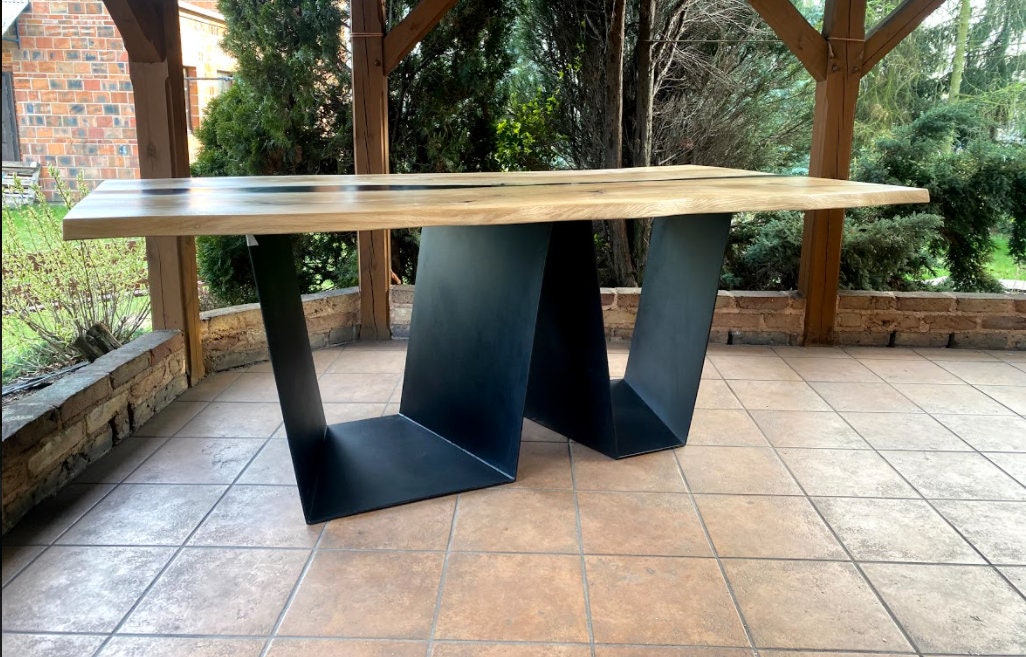UK Handmade OAK EPOXY Resin Dining Table Solid Oak Etsy
