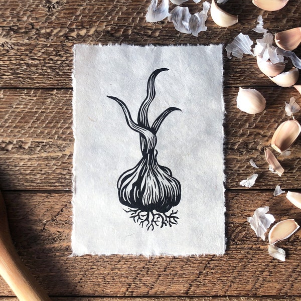 Garlic | Original, Hand-Carved, Linocut Print