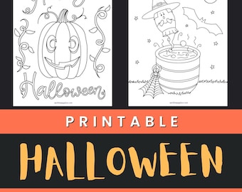 Cute Printable Halloween Coloring Pages | Ghost Witch and Happy Jack-O-Lantern