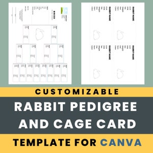 Customizable Rabbit Pedigree and Cage Card for Rabbitry Record Keeping Canva Template image 1