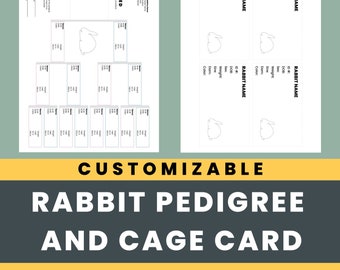 Customizable Rabbit Pedigree and Cage Card for Rabbitry Record Keeping | Canva Template