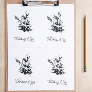 Printable Thinking of You Card Lily Greeting Card Digital Download Hand Drawn Floral Greeting Card image 2