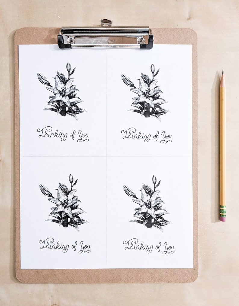 Printable Thinking of You Card Lily Greeting Card Digital Download Hand Drawn Floral Greeting Card image 2