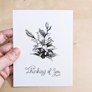 Printable Thinking of You Card Lily Greeting Card Digital Download Hand Drawn Floral Greeting Card image 1