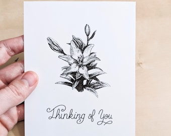 Imprimible pensamiento de usted tarjeta / tarjeta de felicitación de Lily / descarga digital / tarjeta de felicitación floral dibujada a mano