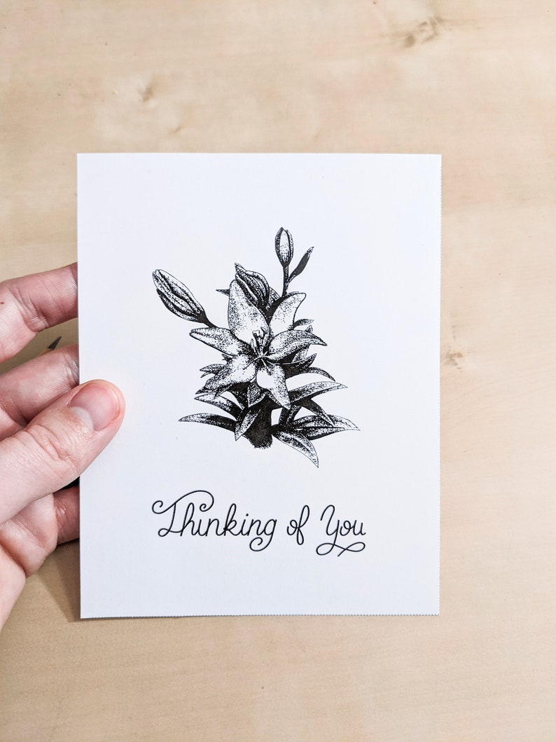 Printable Thinking of You Card Lily Greeting Card Digital Download Hand Drawn Floral Greeting Card image 1