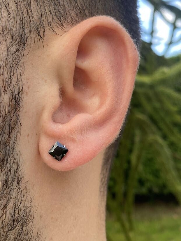 Mens black online diamond earrings
