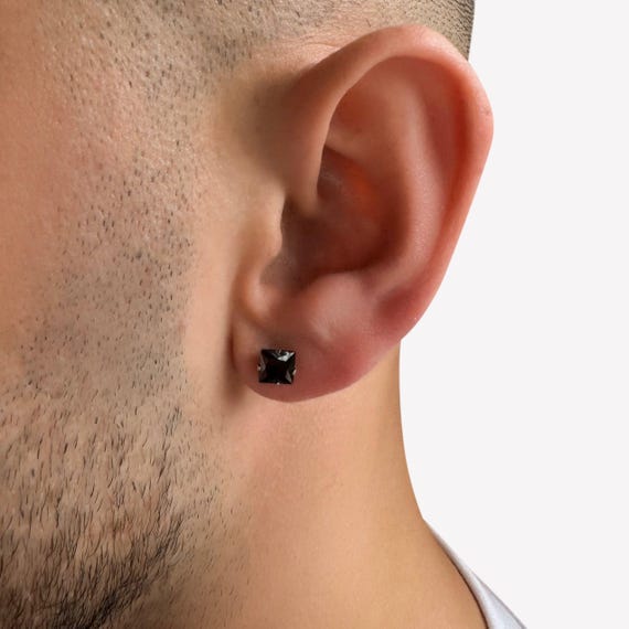 6mm Black Stainless Steel Square Cubic Zirconia Stud Earring