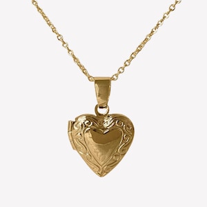 Collier médaillon coeur plaqué or 18 carats - Pendentif en or gravé de 17 pouces sur chaîne - Bijoux unisexe vintage