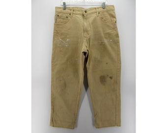 Pantalones de trabajo Carhartt VINTAGE holgados de efecto desgastado y pintados de 36 x 30, de tejido pesado *