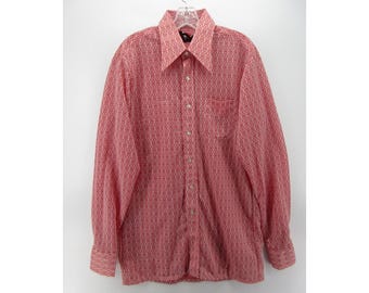 VINTAGE Shirt 16 1/2 Long Rockabilly Block Club Disco Dagger collar 80s