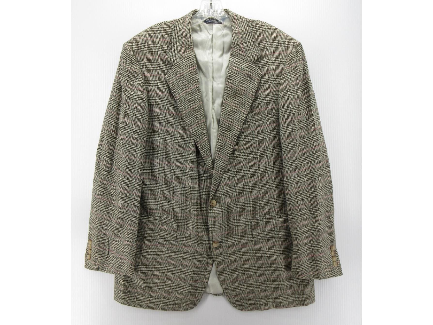 VINTAGE Ralph Lauren Polo Sport Coat 43 L Blazer Wool Houndstooth USA *