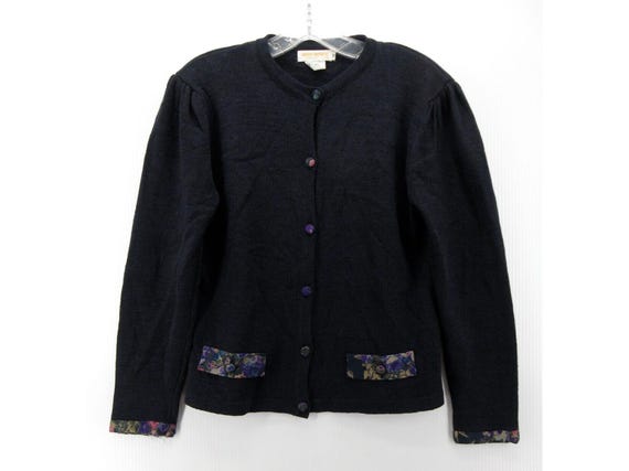 VINTAGE Brooks Brothers Sweater Medium Wool Cardigan Floral