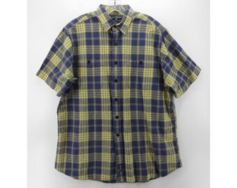 VINTAGE Ralph Lauren Polo Sport Shirt Large Linen Blend Button Up Plaid