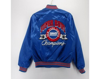 VINTAGE New York Giants Jacket Small Chalk Line 1991 Super Bowl Satin