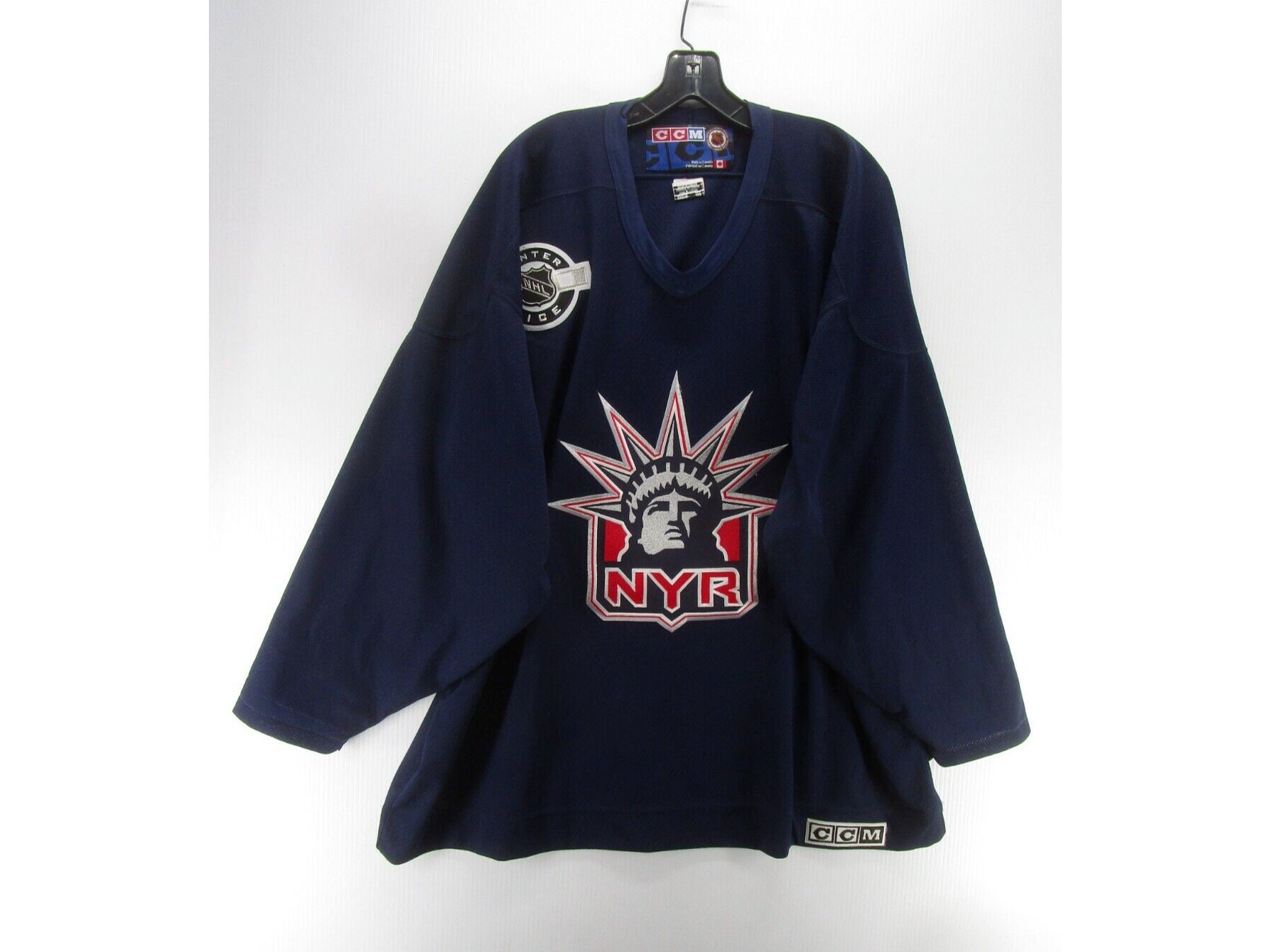 New York Rangers Rare Retro Black Lady Liberty CCM Center Ice Jersey Medium