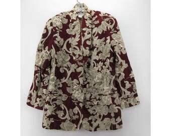 VINTAGE Ann Taylor Blazer 4 Washed Silk Floral Shawl Jacket Coat 90s