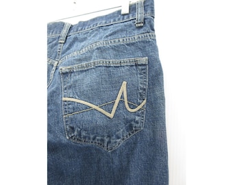 archive AVIREX all-in-one denim L 刺繍 Y2K VINTAGE Avirex Jeans 32X32 Baggy Denim Hip Hop Skater Loose Faded