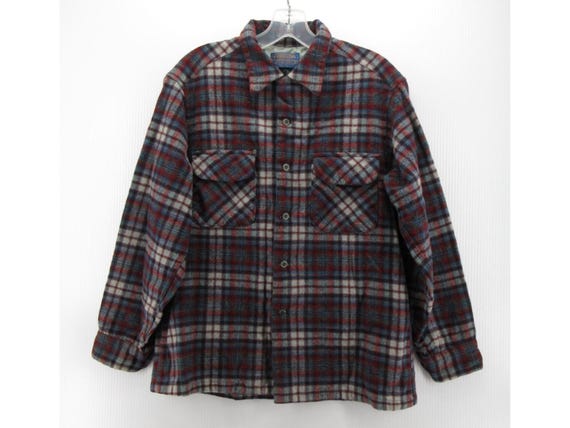 VINTAGE Pendleton Board Shirt Large Virgin Wool 70s Loop Collar Plaid