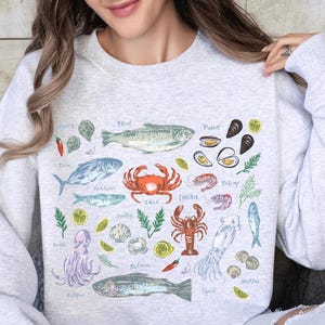 Lobster Roll Sweatshirt, Maine Lobster Vintage Seafood Sweatshirt Beach Seafood Shirt Ocean Sea Nautical Print New England Fisherman Coastal