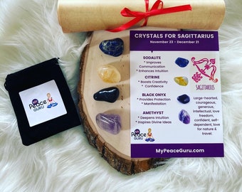 Sagittarius Gift Set Zodiac Sign Crystal Healing Stones in a Velvet Pouch with 7-10 Page In-Depth Astrology Scroll Report Gift Box