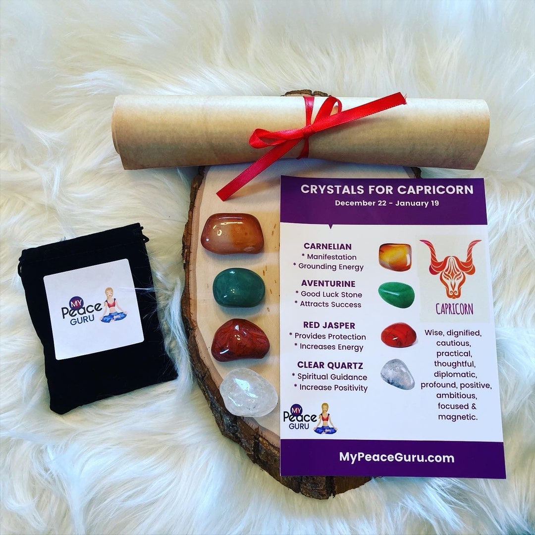 Capricorn Gift Set Zodiac Sign Crystal Healing Stones in a Velvet Pouch ...