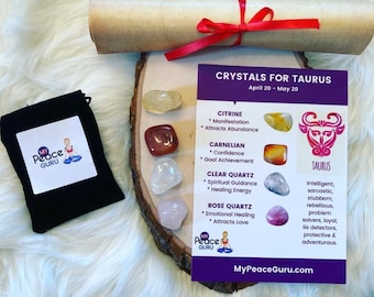 Taurus Gift Set Zodiac Sign Crystal Healing Stones in a Velvet Pouch with 7-10 Page In-Depth Astrology Scroll Report Gift Box