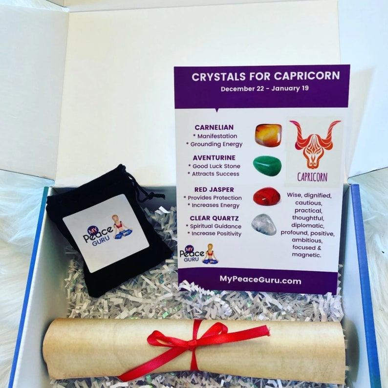 Capricorn Gift Set Zodiac Sign Crystal Healing Stones in a Velvet Pouch ...
