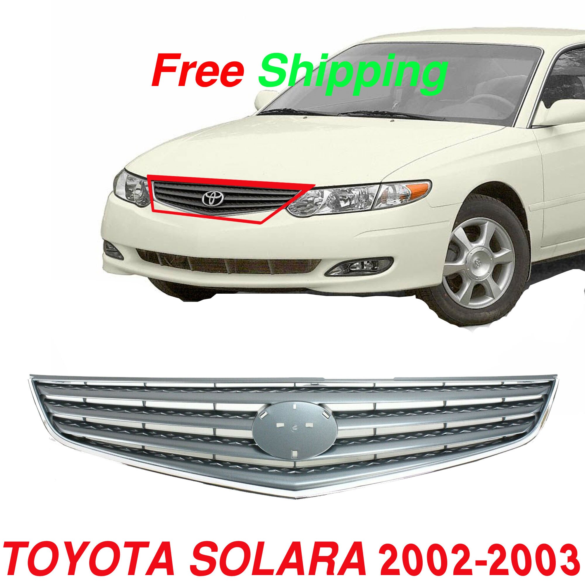New Grille For 2002-2003 Toyota Solara Chrome Shell with Gray Insert Plastic