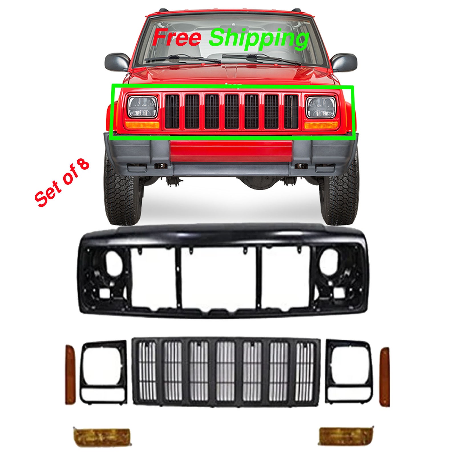 Cherokee Header Panel Grille Headlight Door Park Corner Light Etsy