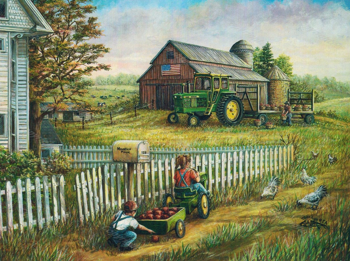 John Deere prints Set of 2 Farm Country Scene Tractor Etsy