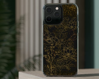 Gold Flowers Clear Phone Case