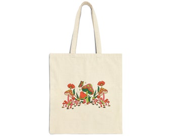 Mushrooms and Flowers Cotton Tote Bag