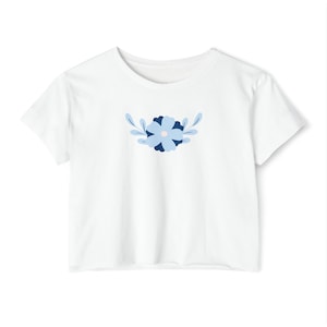 Blue Flower Cropped T-Shirt